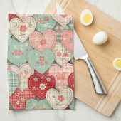 Rustic Patchwork Hearts Picnic Pattern (2) キッチンタオル (四つ折り)