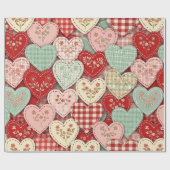 Rustic Patchwork Hearts Picnic Pattern (3) ラッピングペーパー (フラット)