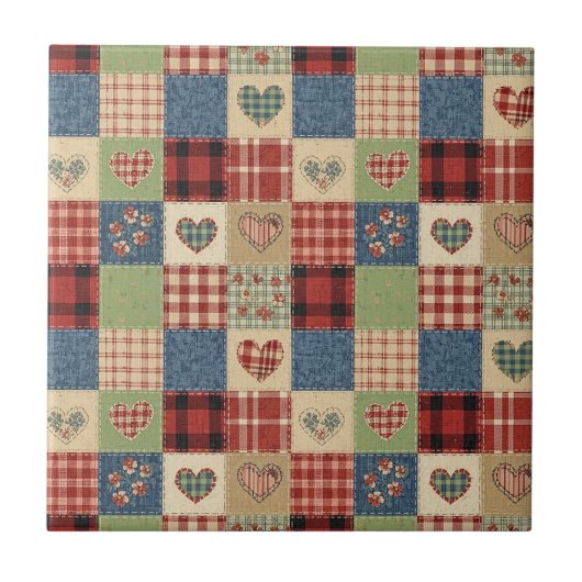 Rustic Patchwork Hearts Picnic Pattern (5) タイル (正面)