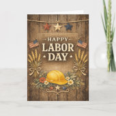 Rustic Patriotic Barnwood Happy Labor Day カード (正面)