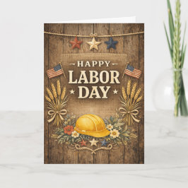 Rustic Patriotic Barnwood Happy Labor Day カード