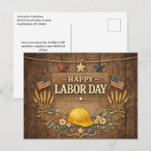 Rustic Patriotic Barnwood Happy Labor Day シーズンポストカード (正面/裏面)
