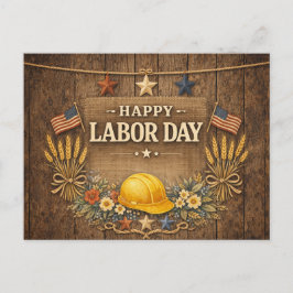 Rustic Patriotic Barnwood Happy Labor Day シーズンポストカード