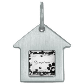 Rustic Paw Print Frame Personalized House-Shaped P ペットネームタグ