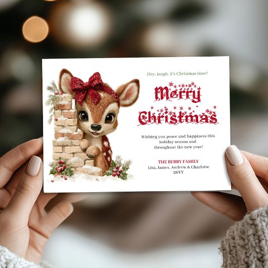 Rustic Peeking Reindeer Funny Holiday Greeting シーズンカード