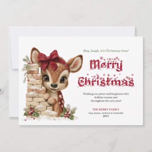 Rustic Peeking Reindeer Funny Holiday Greeting  シーズンカード (正面)
