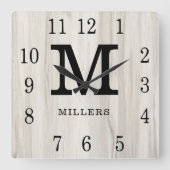 Rustic Personalized Wood Farmhouse Monogram Name   スクエア壁時計 (正面)
