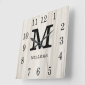 Rustic Personalized Wood Farmhouse Monogram Name   スクエア壁時計 (傾斜)