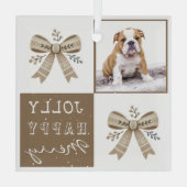 Rustic Photo Bow Jolly Happy Merry Christmas  ガラスオーナメント (裏面)