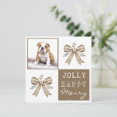 Rustic Photo Bow Jolly Happy Merry Christmas Card シーズンカード (スタンド正面)