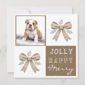 Rustic Photo Bow Jolly Happy Merry Christmas Card シーズンカード (正面)