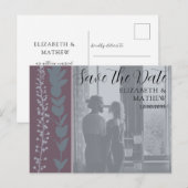 Rustic Photo & Foliage Save the Date ウェディング 案内ポストカード (正面/裏面)