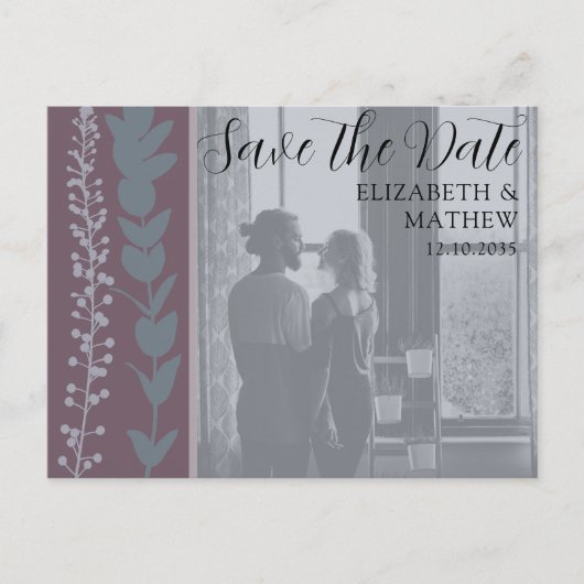 Rustic Photo & Foliage Save the Date ウェディング 案内ポストカード (正面)