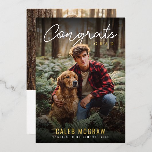 Rustic PhotoPop Graduation 箔招待状 (正面/裏面)