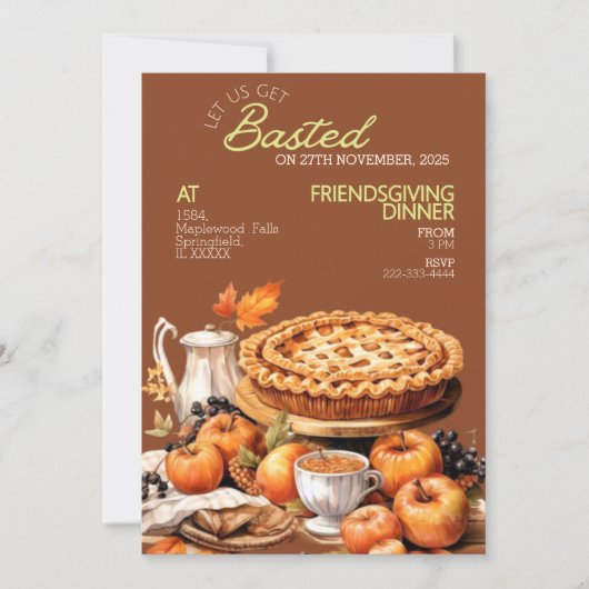 Rustic Pie Cozy Friendsgiving Dinner Invitation シーズンカード (正面)