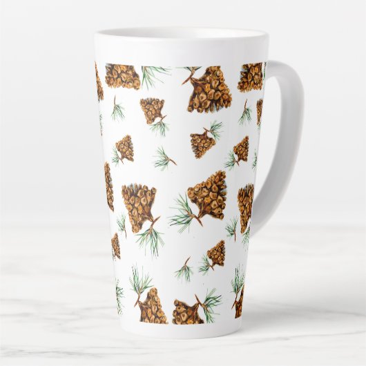 Rustic Pine Cone Forest Mug – Nature-Inspired Desi カフェラテマグ (右アングル)