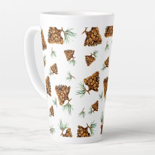 Rustic Pine Cone Forest Mug – Nature-Inspired Desi カフェラテマグ (左アングル)