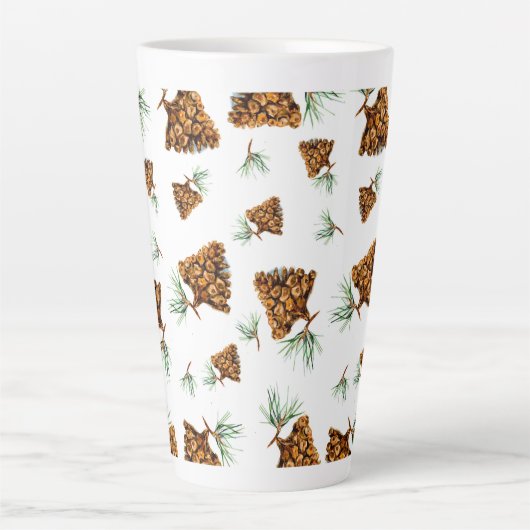 Rustic Pine Cone Forest Mug – Nature-Inspired Desi カフェラテマグ (正面)