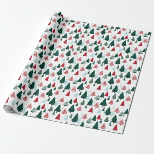 Rustic Pine Forest Scandi Christmas Trees Pattern ラッピングペーパー (アンロールド)
