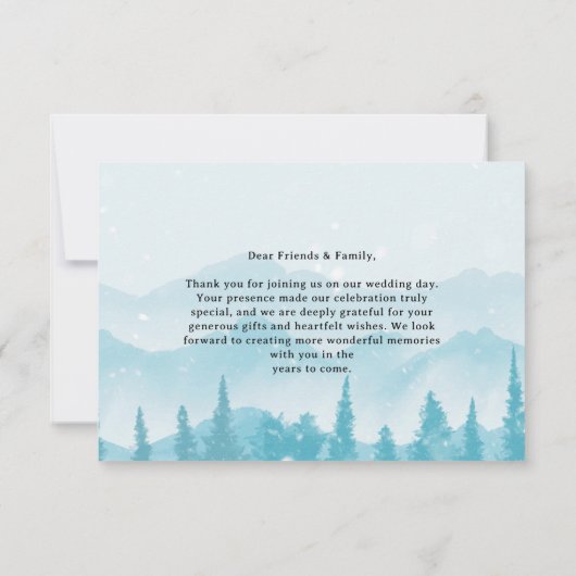 Rustic Pine Forest Winter Wedding サンキューカード (裏面)