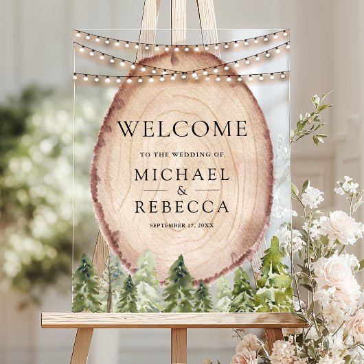 Rustic Pine Forest Wood Slice Wedding Welcome アクリルサイン