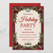 Rustic Pine & Plaid Holiday Party 招待状 (正面/裏面)