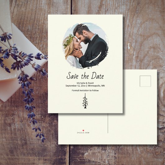 Rustic Pine Tree Boho Ivory Wedding 案内ポストカード