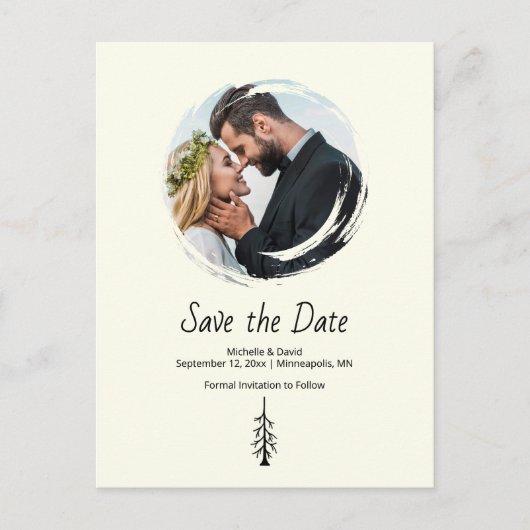 Rustic Pine Tree Boho Ivory Wedding 案内ポストカード (正面)