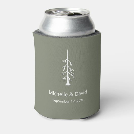 Rustic Pine Tree Sage Green Wedding Reception 缶クーラー (缶裏面)