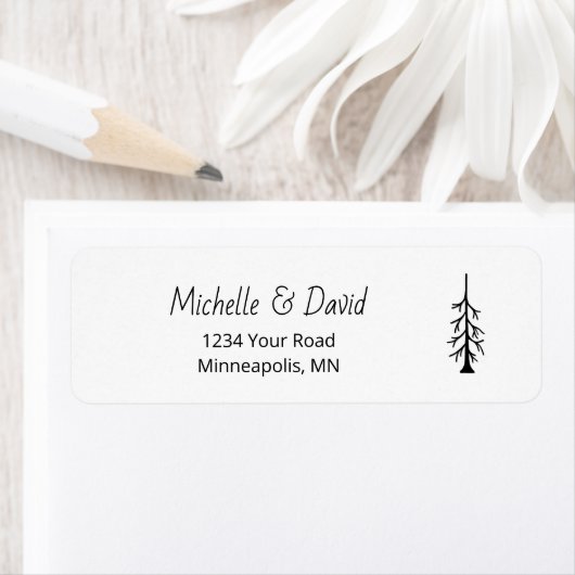 Rustic Pine Tree Woodland Wedding Return Address ラベル (インサイチュ)