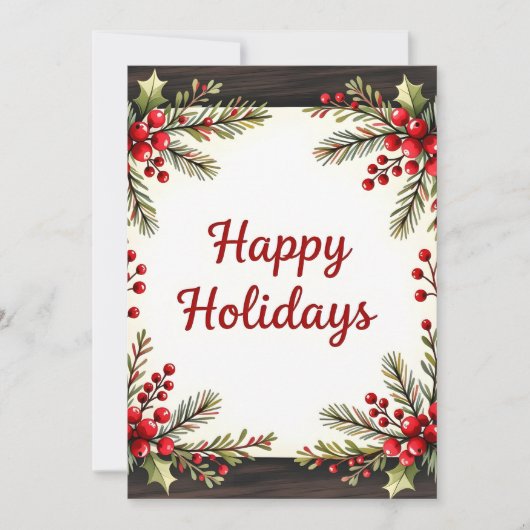 Rustic Pine Watercolor Photo Christmas Card  シーズンカード (正面)