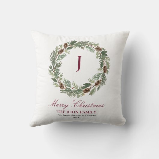 Rustic Pine Wreath Christmas クッション (裏面)