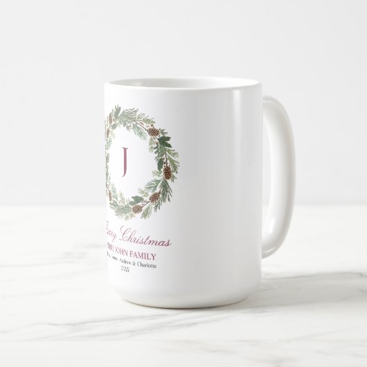 Rustic Pine Wreath Christmas コーヒーマグカップ (正面右)