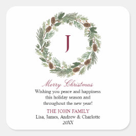 Rustic Pine Wreath Christmas スクエアシール