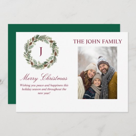 Rustic Pine Wreath Christmas 招待状 (正面/裏面)