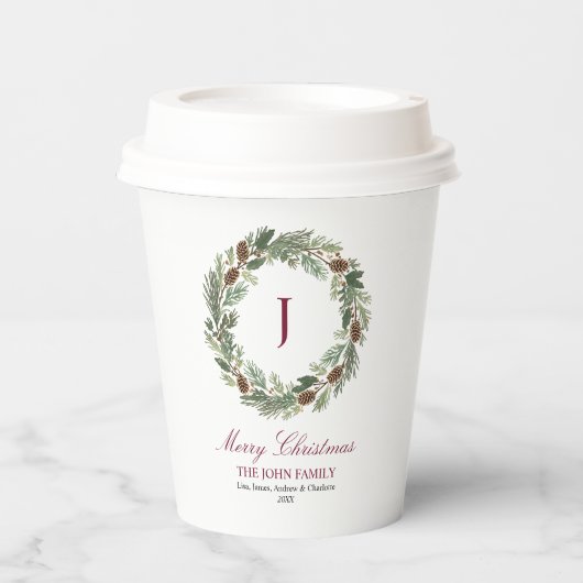 Rustic Pine Wreath Christmas 紙コップ (正面)