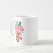 Rustic Pinecone Christmas Mug with Red Bow コーヒーマグカップ (正面左)