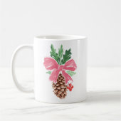 Rustic Pinecone Christmas Mug with Red Bow コーヒーマグカップ (左)
