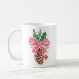 Rustic Pinecone Christmas Mug with Red Bow コーヒーマグカップ