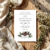 Rustic Pinecone Country Elegant QR Code Wedding 招待状