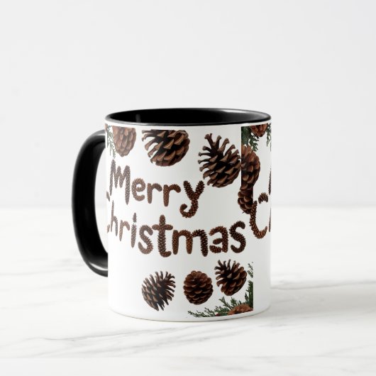 Rustic Pinecone Merry Christmas Combo Mug マグカップ (正面左)
