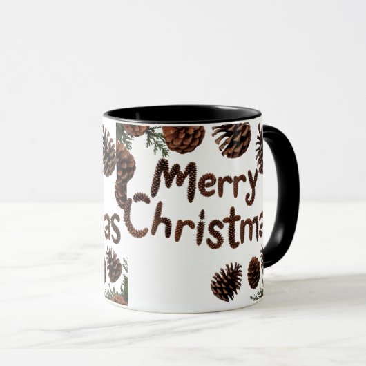 Rustic Pinecone Merry Christmas Combo Mug  マグカップ (正面右)