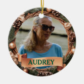 Rustic Pinecone Wreath ANY Photo セラミックオーナメント (正面)
