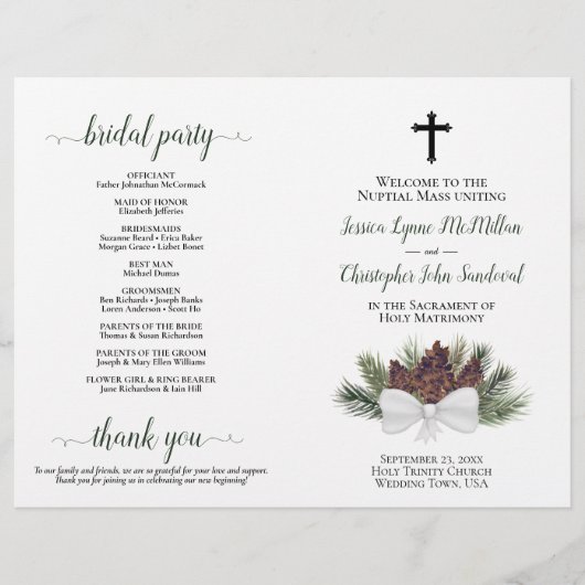 Rustic Pinecones DIY Fold Catholic Wedding Program (正面)