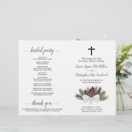 Rustic Pinecones DIY Fold Catholic Wedding Program (スタンド正面)