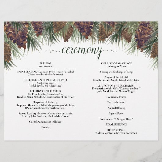 Rustic Pinecones DIY Fold Catholic Wedding Program (裏面)