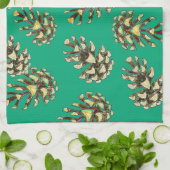 Rustic Pinecones Pattern on Forest Green Kitchen キッチンタオル (折り畳み)