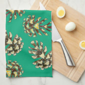 Rustic Pinecones Pattern on Forest Green Kitchen キッチンタオル (四つ折り)