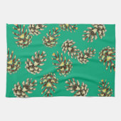 Rustic Pinecones Pattern on Forest Green Kitchen キッチンタオル (横)