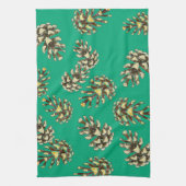 Rustic Pinecones Pattern on Forest Green Kitchen キッチンタオル (縦)